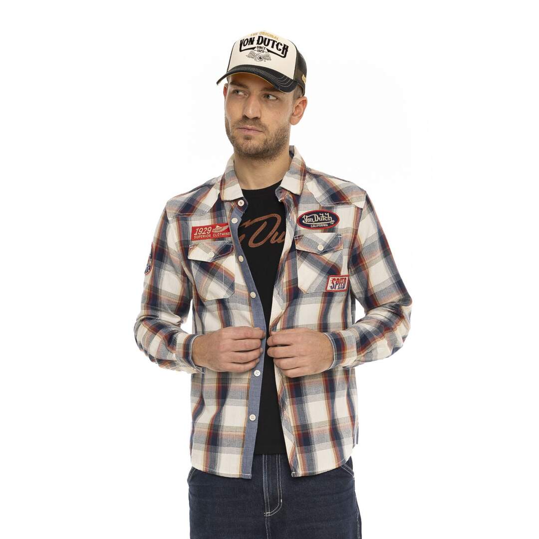 Chemise à carreaux à manches longues homme avec patchs Power Vondutch-1