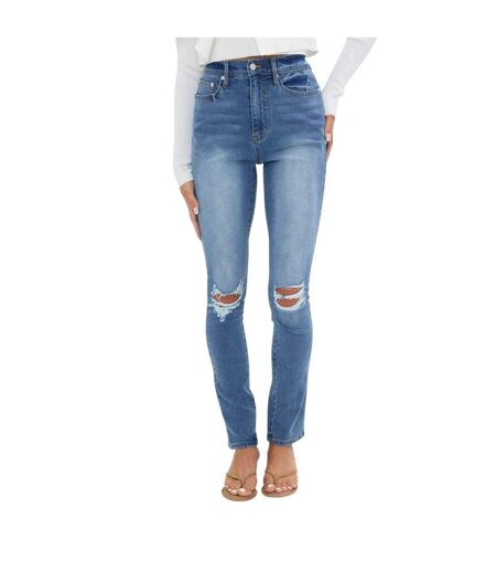 Womens/ladies High Waist Skinny Jeans Mid Blue I Saw It First