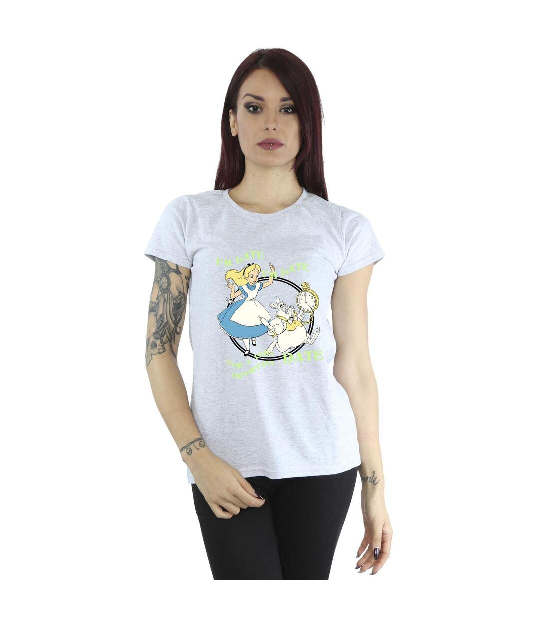 Disney T-shirt en coton Femme/Ladies Alice In Wonderland I'm Late (Gris sportif) - UTBI6968-2