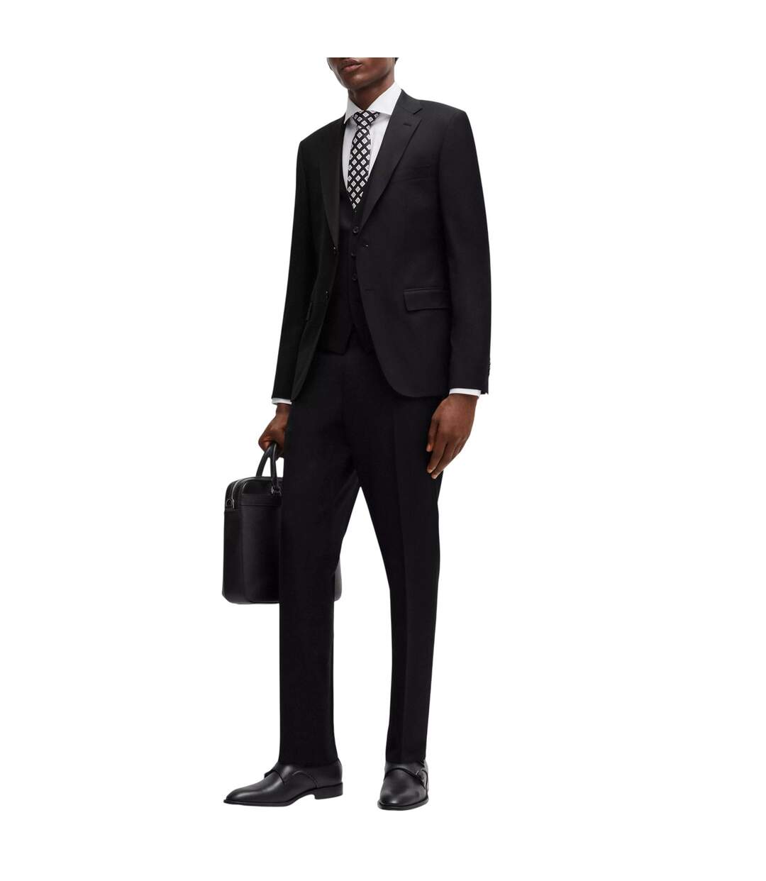 Mens Virgin Wool Trousers Black Boss-1