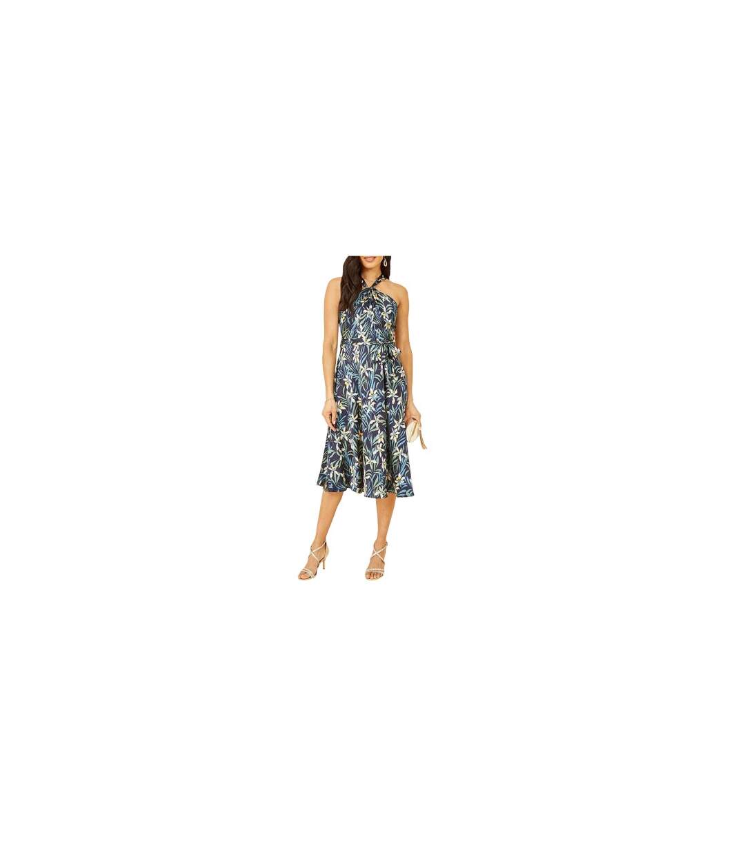 Robe Mi-longue Été Motif/style Fleurs Tropicales Femme Bleu Marine Yumi-1