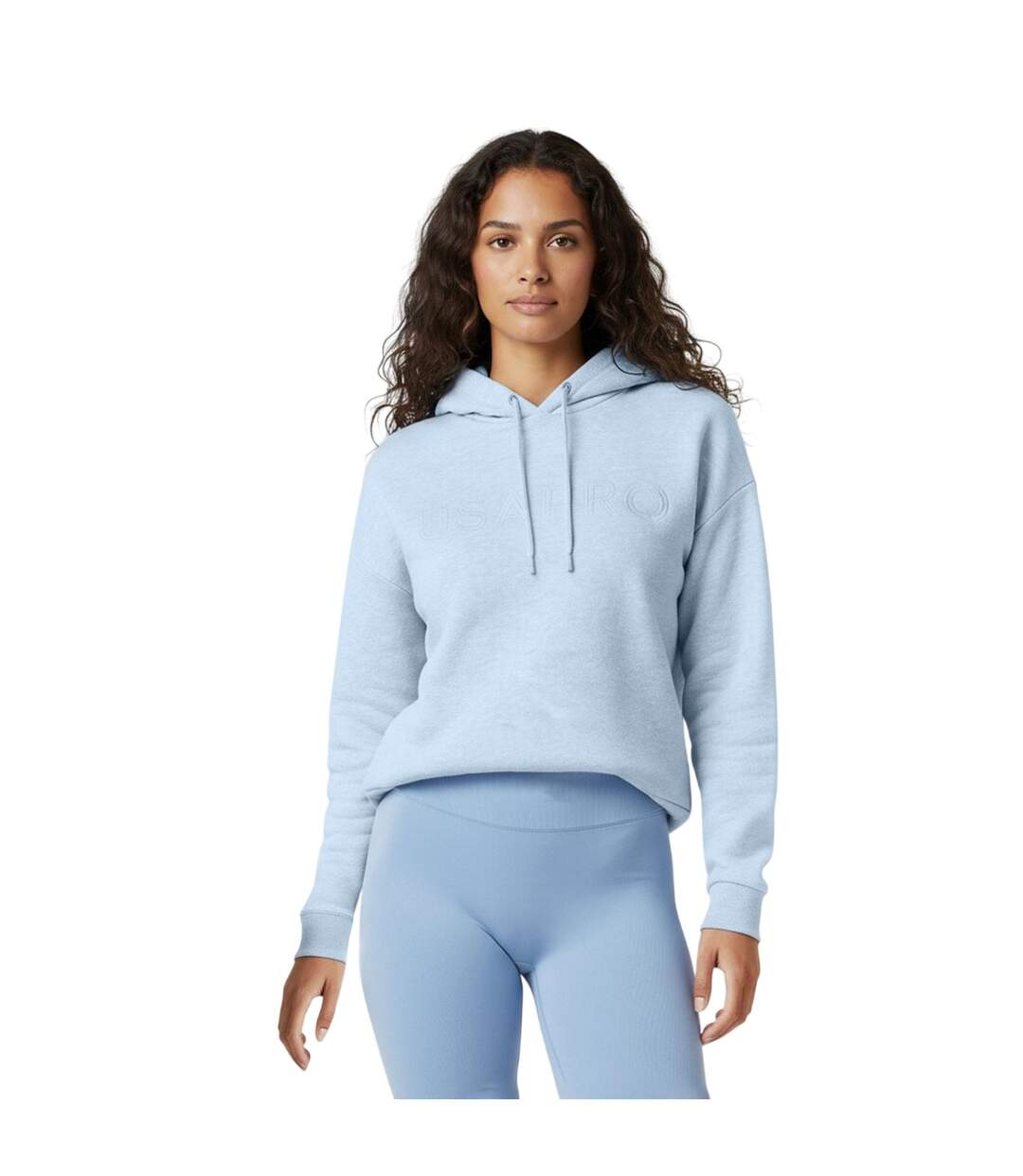 Womens/ladies Logo Marl Classic Drawstring Hoodie Blue USA Pro-2