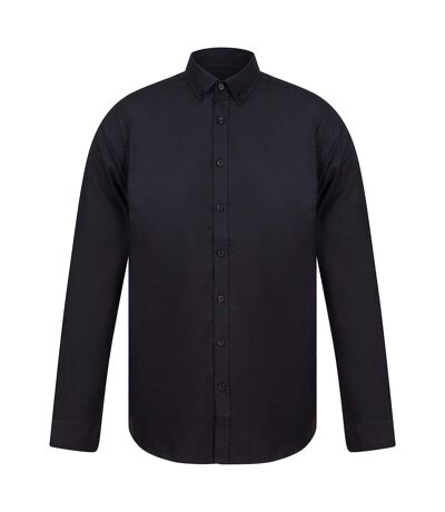 Henbury Mens Modern Long Sleeve Slim Fit Oxford Shirt (Black)