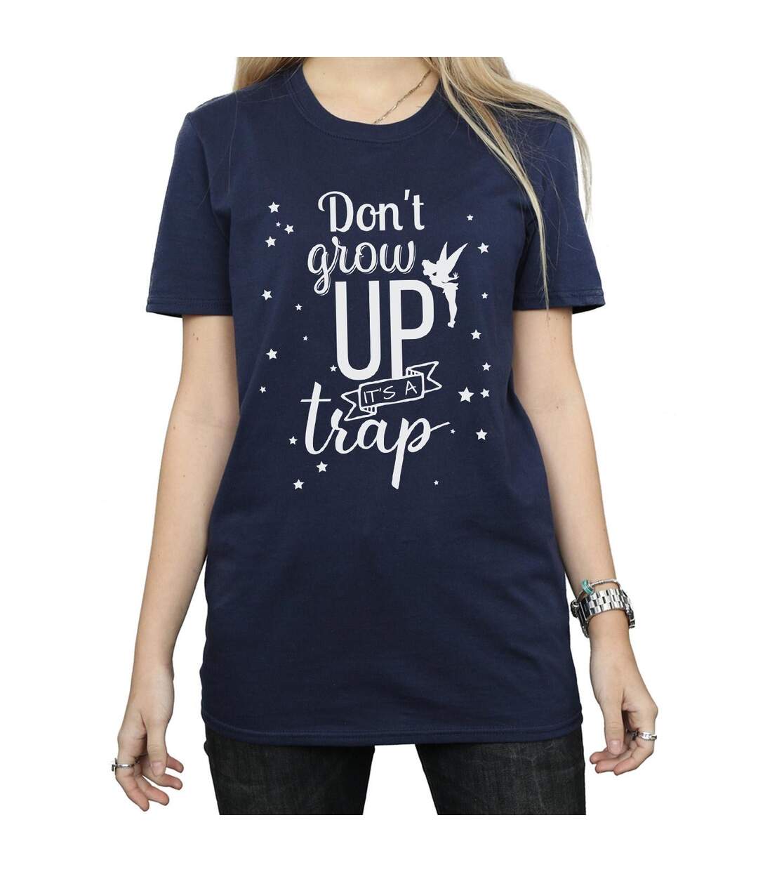 Disney Womens/Ladies Tinker Bell Don't Grow Up Cotton Boyfriend T-Shirt (Bleu marine) - UTBI46446-3