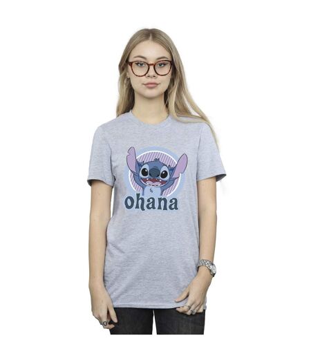 Disney Womens/Ladies Lilo And Stitch Ohana Circle Cotton Boyfriend T-Shirt (Gris sportif) - UTBI30268