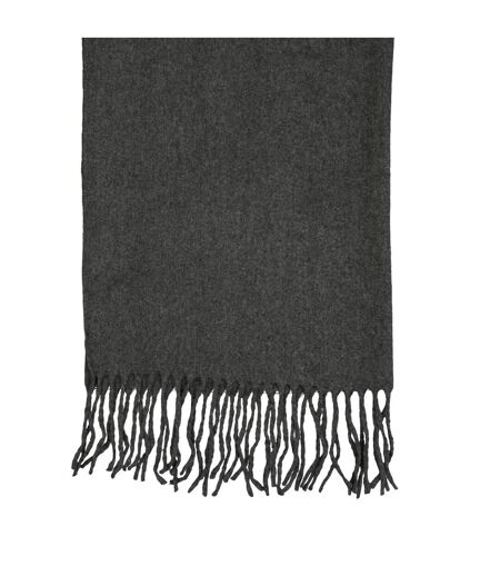 Solid Fringed Scarf One Size Dark Grey Melange Pieces