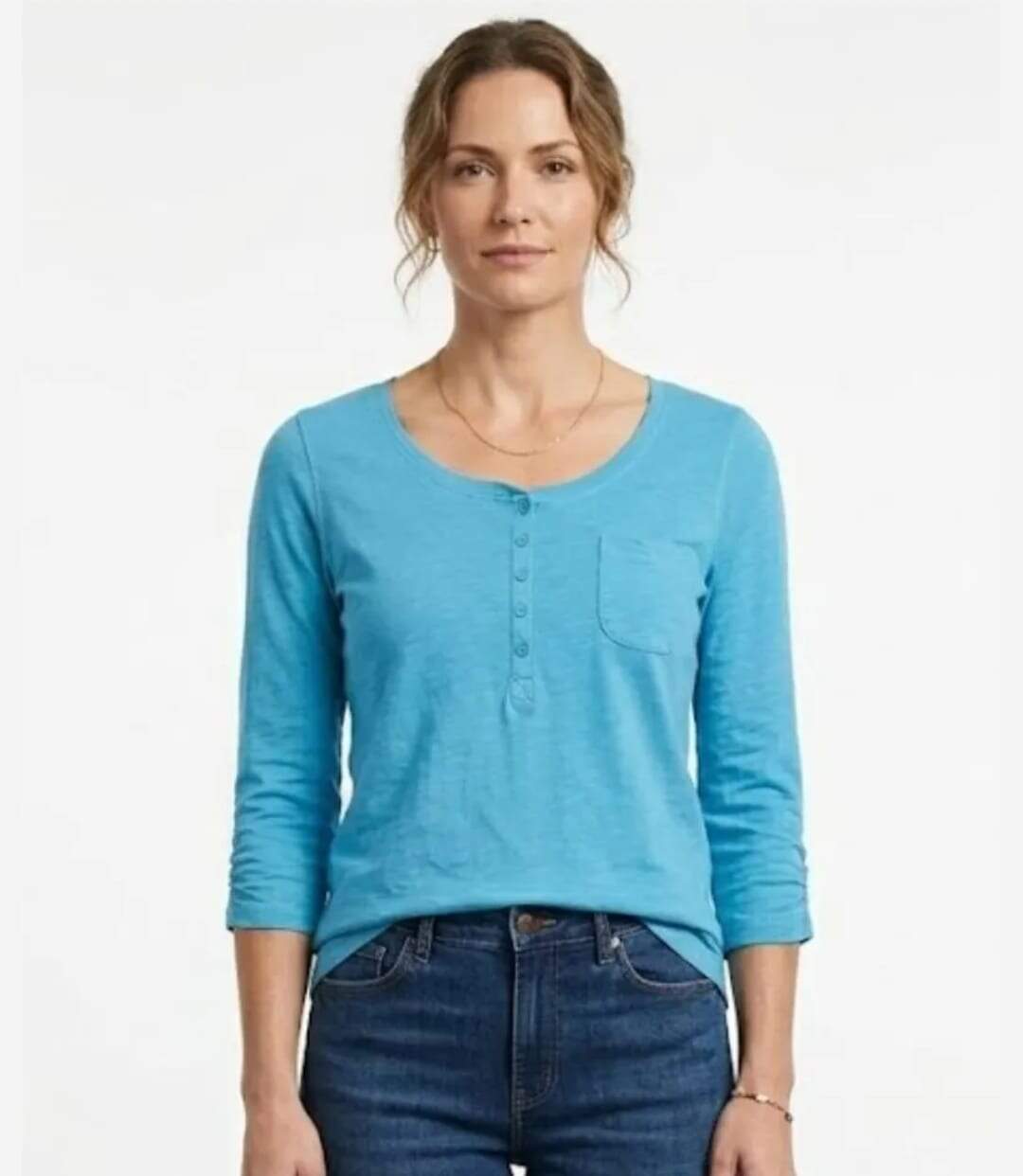 MAYFLOWER DIMITRI1 - Tee-shirt manches 3/4 bleu : maille flammée et confort pur coton-1