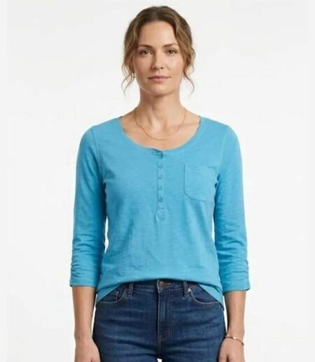 MAYFLOWER DIMITRI1 - Tee-shirt manches 3/4 bleu : maille flammée et confort pur coton