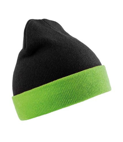 Unisex adult compass beanie black/lime green Result Genuine Recycled