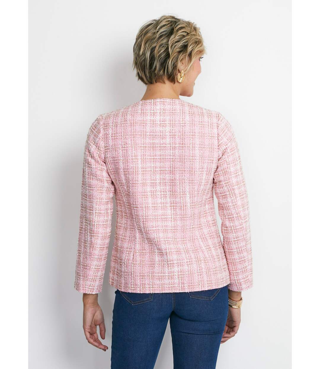 Veste courte sans col tissu effet tweed-2