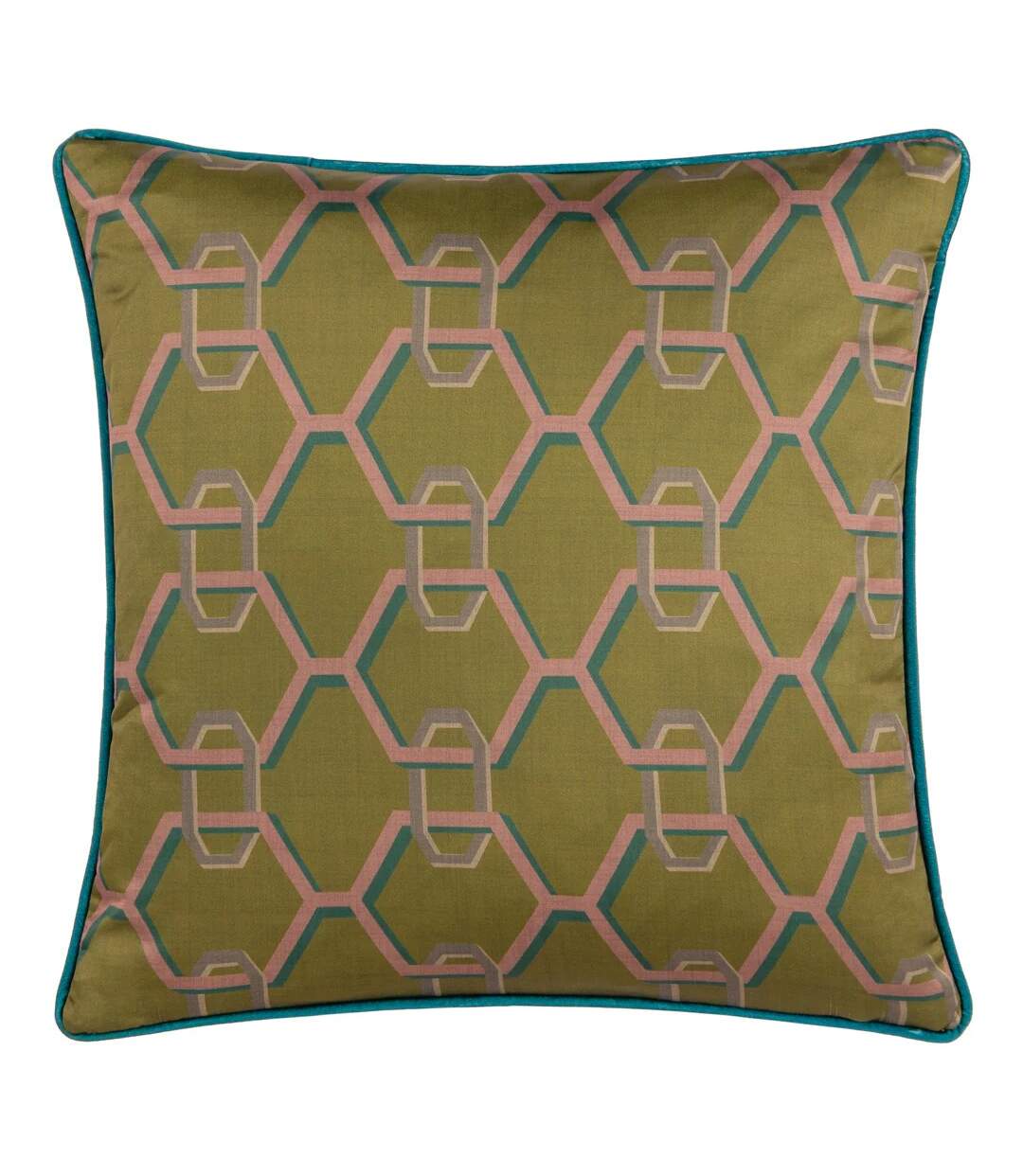 Carnaby satin chain geometric cushion cover 45cm x 45cm olive Paoletti-1