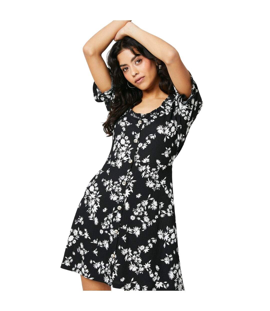 Womens/ladies ditsy print tie back petite mini dress black/white Dorothy Perkins-3