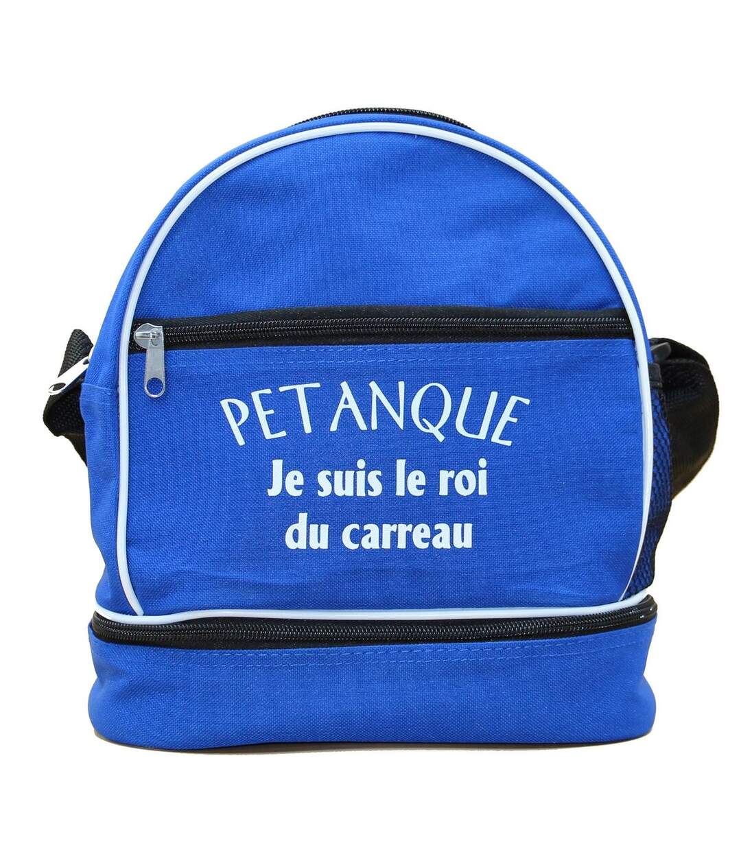 Sac bandoulière pour 3 boules de pétanque - Je suis le roi du carreau - bleu-1