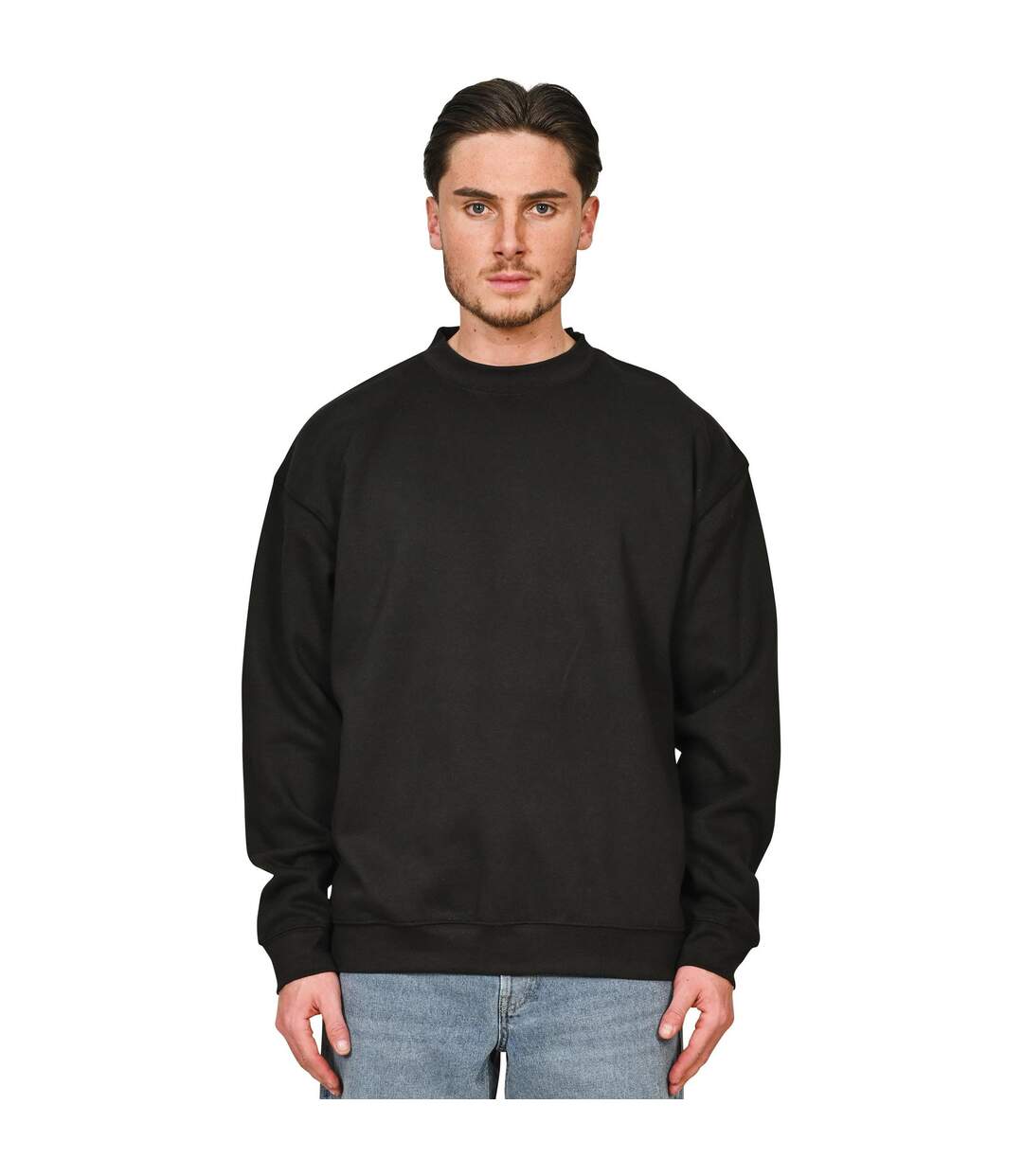 Unisex Adult Premium Combed Cotton Extended Neckline Oversized Sweatshirt Black Casual Classics-3