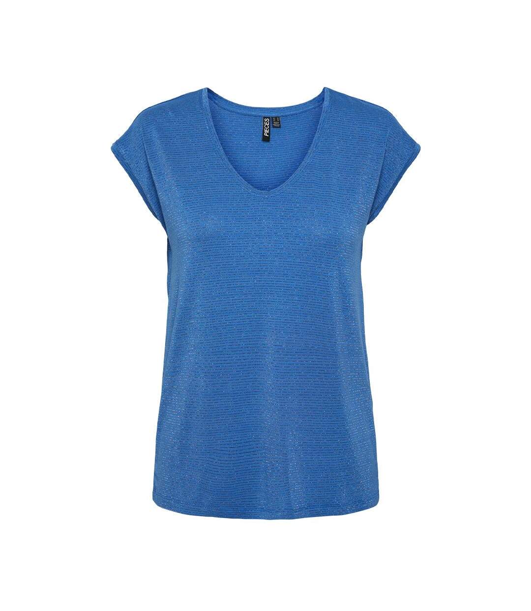 T-shirt bleu femme pieces lurex stripes-1
