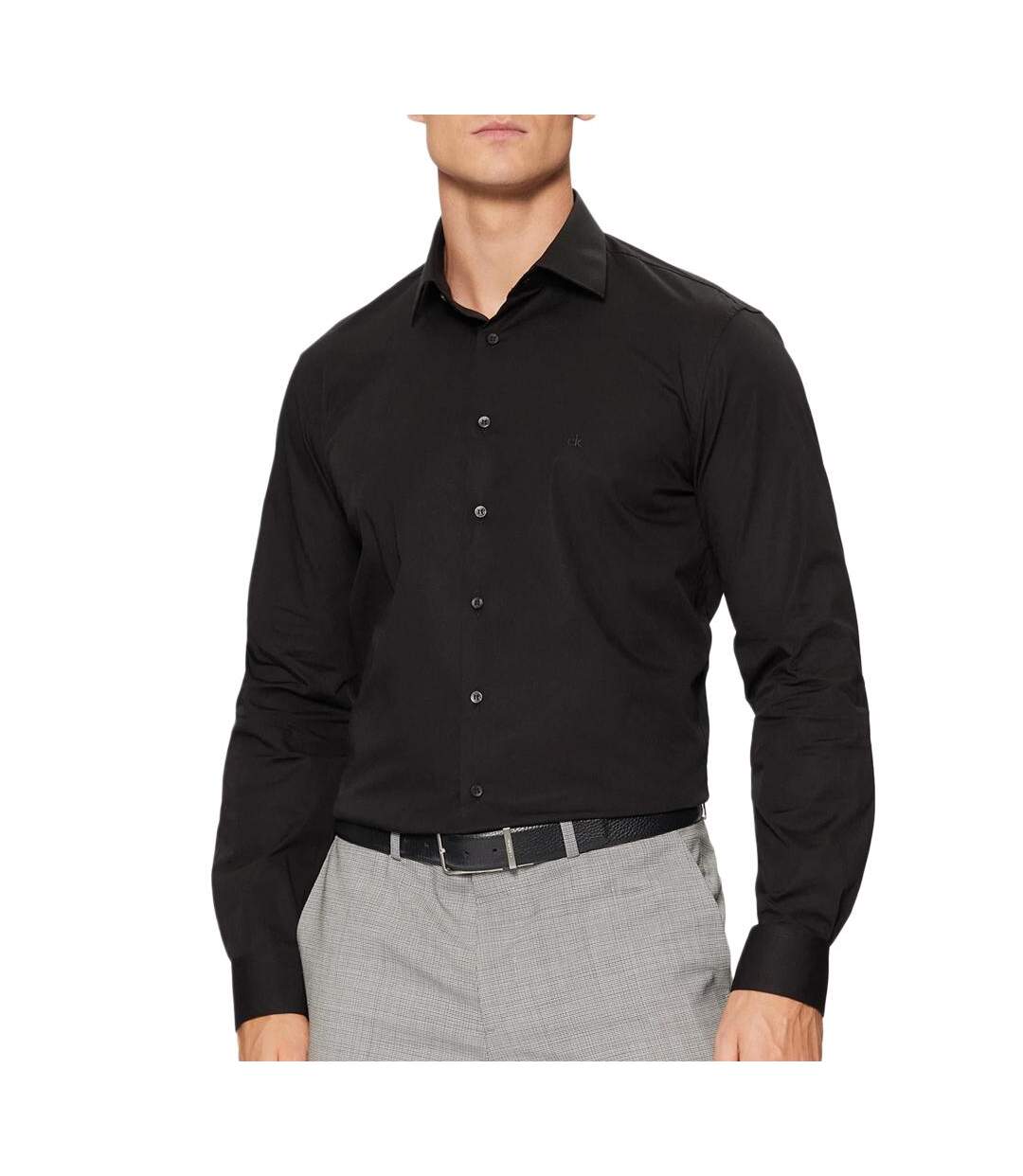 Chemise noir homme calvin klein jeans poplin stretch regul - 38-1