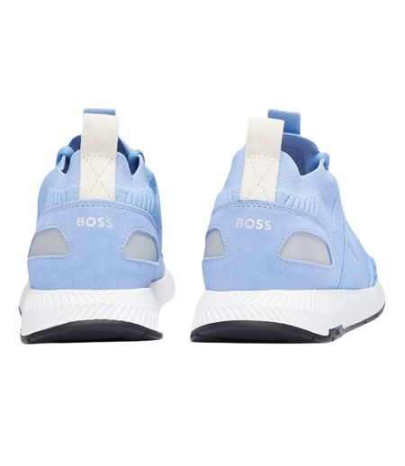 Mens Titanium Logo Knitted Trainers Pastel Blue Boss