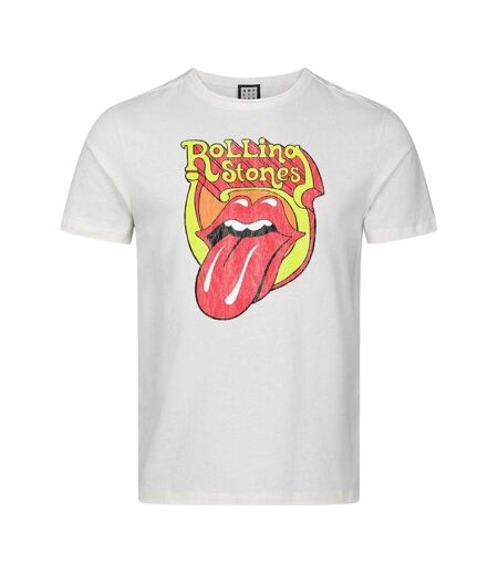 T-shirt Motif/style The Rolling Stones Bootleg Tongue Adulte Vieux Blanc Amplified