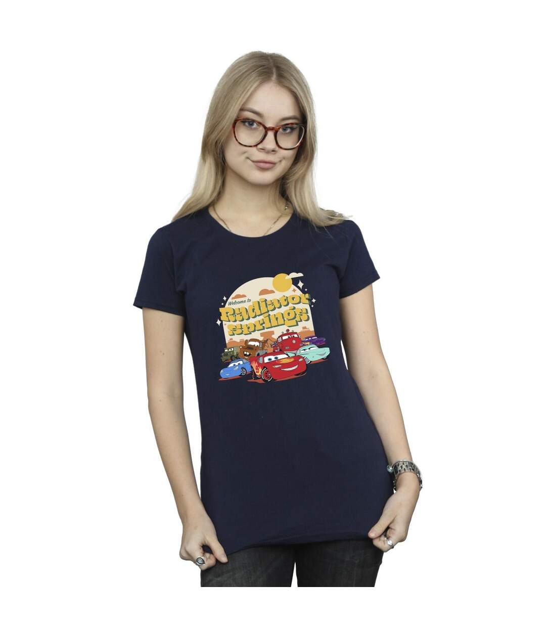 Disney - T-shirt CARS RADIATOR SPRINGS GROUP - Femme (Bleu marine) - UTBI14028-2
