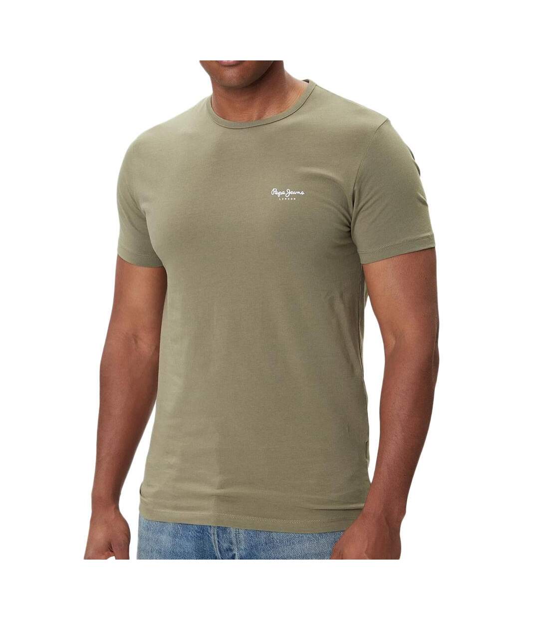 T-Shirt kaki foncé homme pepe jeans original basic-1