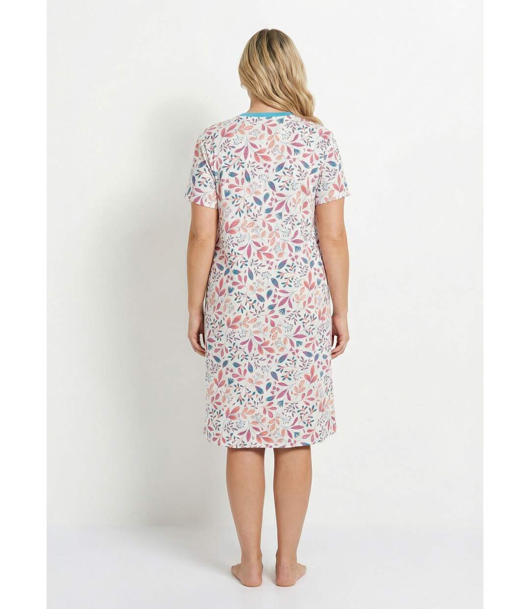 Chemise de nuit courte imprimée col tunisien-2