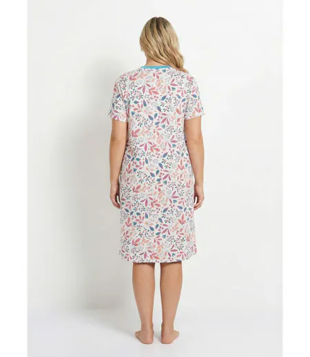 Chemise de nuit courte imprimée col tunisien