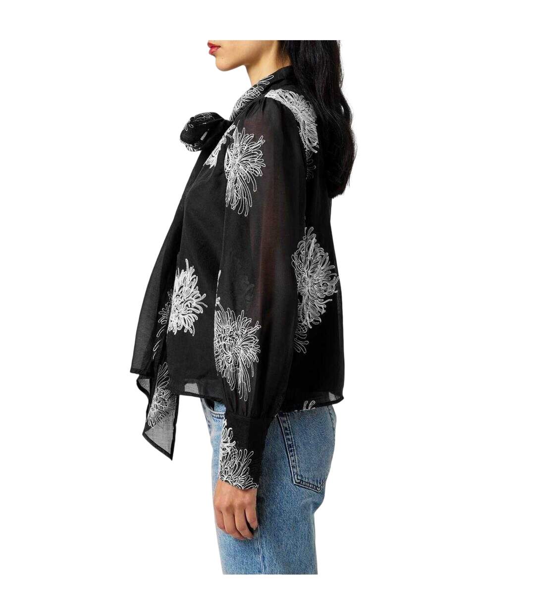 Blouse Manches Bouffantes Motif/style Floral Dula Femme Noir Blanc Vero Moda-3