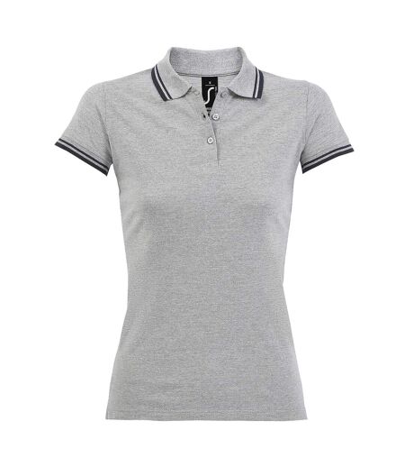 SOLS Womens/Ladies Pasadena Tipped Short Sleeve Pique Polo Shirt (Heather Grey/Navy)