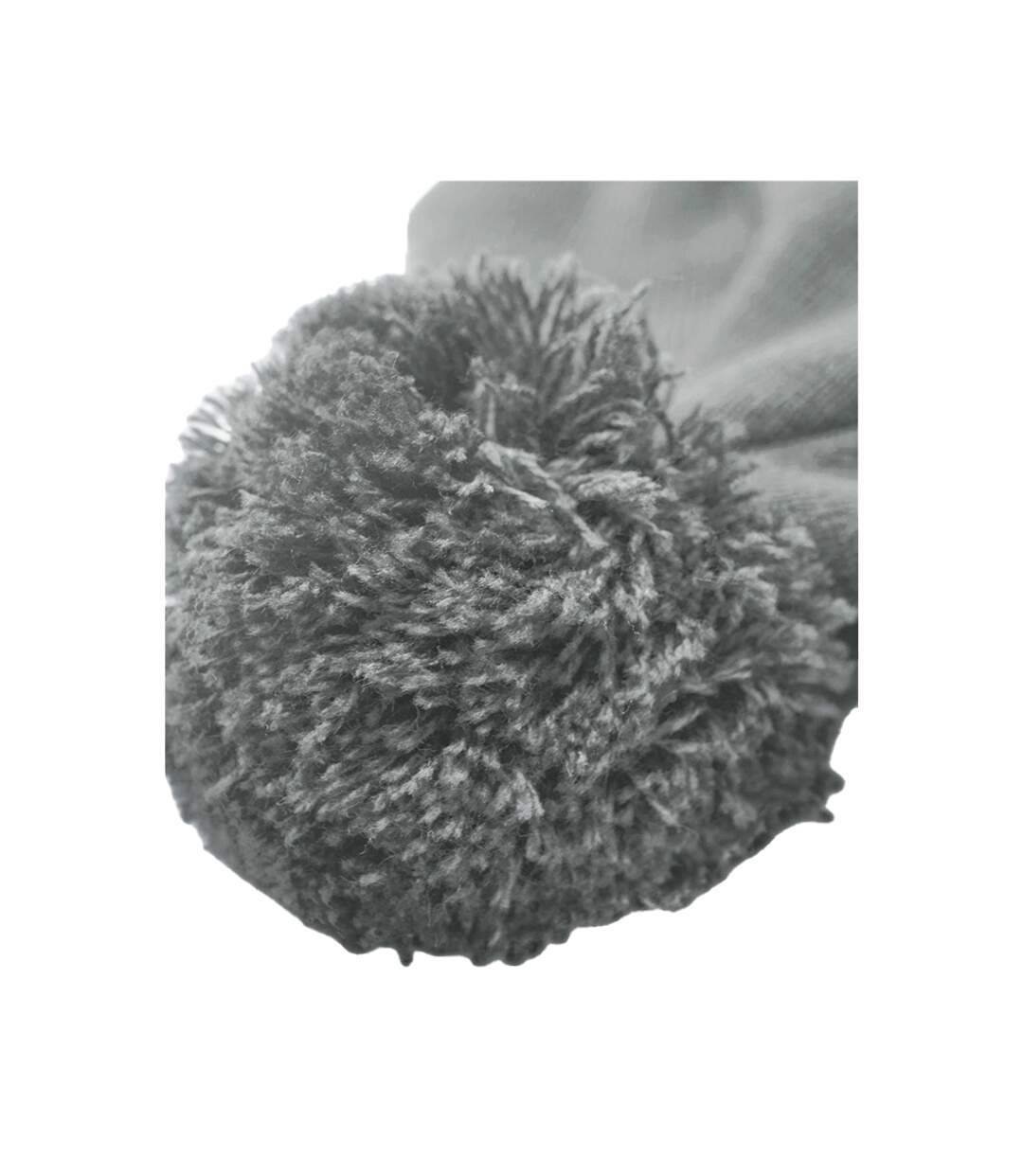 Bonnet Motif/style Pompon Cendre Blanc Beechfield-3