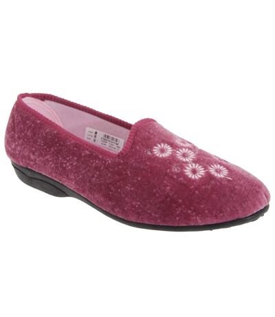 Zedzzz Womens/Ladies Cathy Floral Embroidered Velour Slippers (Heather) - UTDF494