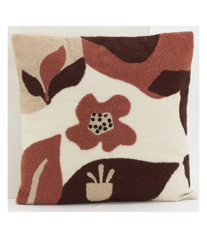 Coussin en coton brodé motifs floraux camaieu Terracotta