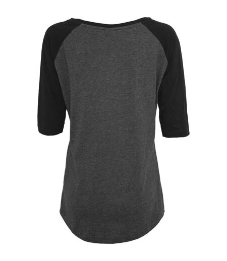 Womens/ladies Contrast Polycotton Raglan 3/4 Sleeve T-shirt Heather Charcoal Black Build Your Brand
