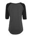 Womens/ladies Contrast Polycotton Raglan 3/4 Sleeve T-shirt Heather Charcoal Black Build Your Brand-2