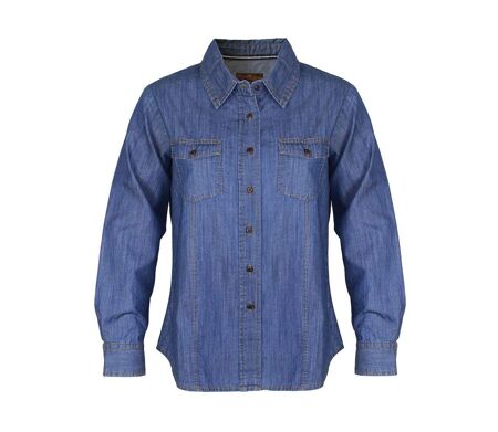 Chemisier Femme Jean Bleu Denim 100% Coton Boutons Bois