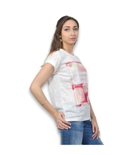 Tee shirt femme manches courtes col rond motifs imprimés devant