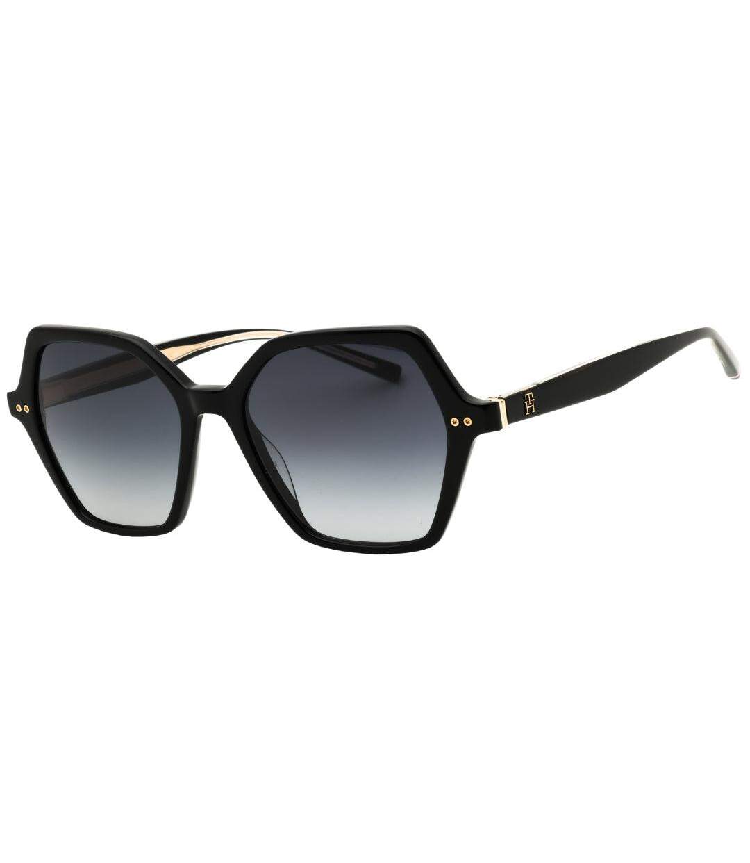 Lunettes De Soleil Motif/style Hexagone Femme Taille Unique Noir Brillant Gris Tommy Hilfiger-1
