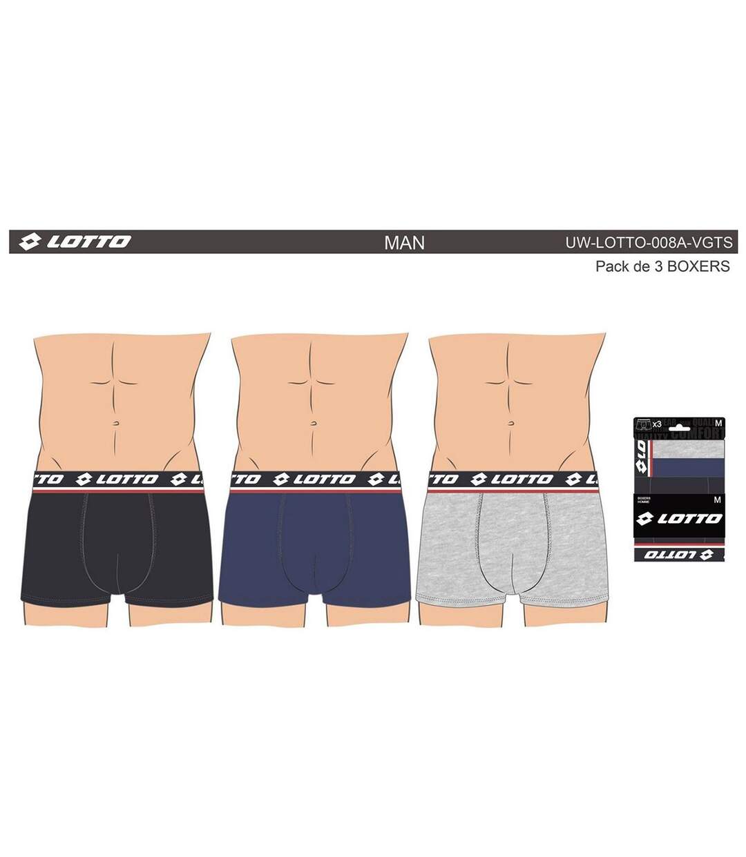 Boxer homme LOTTO Pack de 3 Boxers 1260