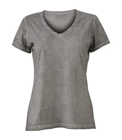 T-shirt style bohémien col V femme JN975 - gris clair