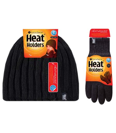 Mens Thermal Hat & Glove Set for Winter | Heat Holders | Fleece Lined - S/M