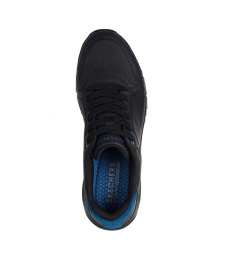 Mens Decorative Leather Air Cushioned Trainers Black Skechers