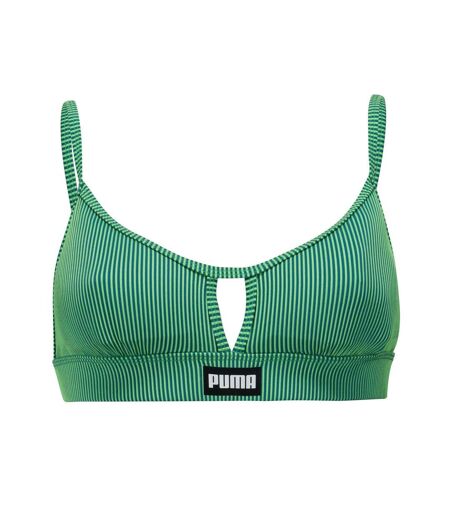 Womens/ladies Peek A Boo Stripe Bikini Top Green Puma