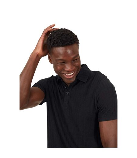 Mens Textured Short-sleeved Polo Shirt Jet Black Brave Soul