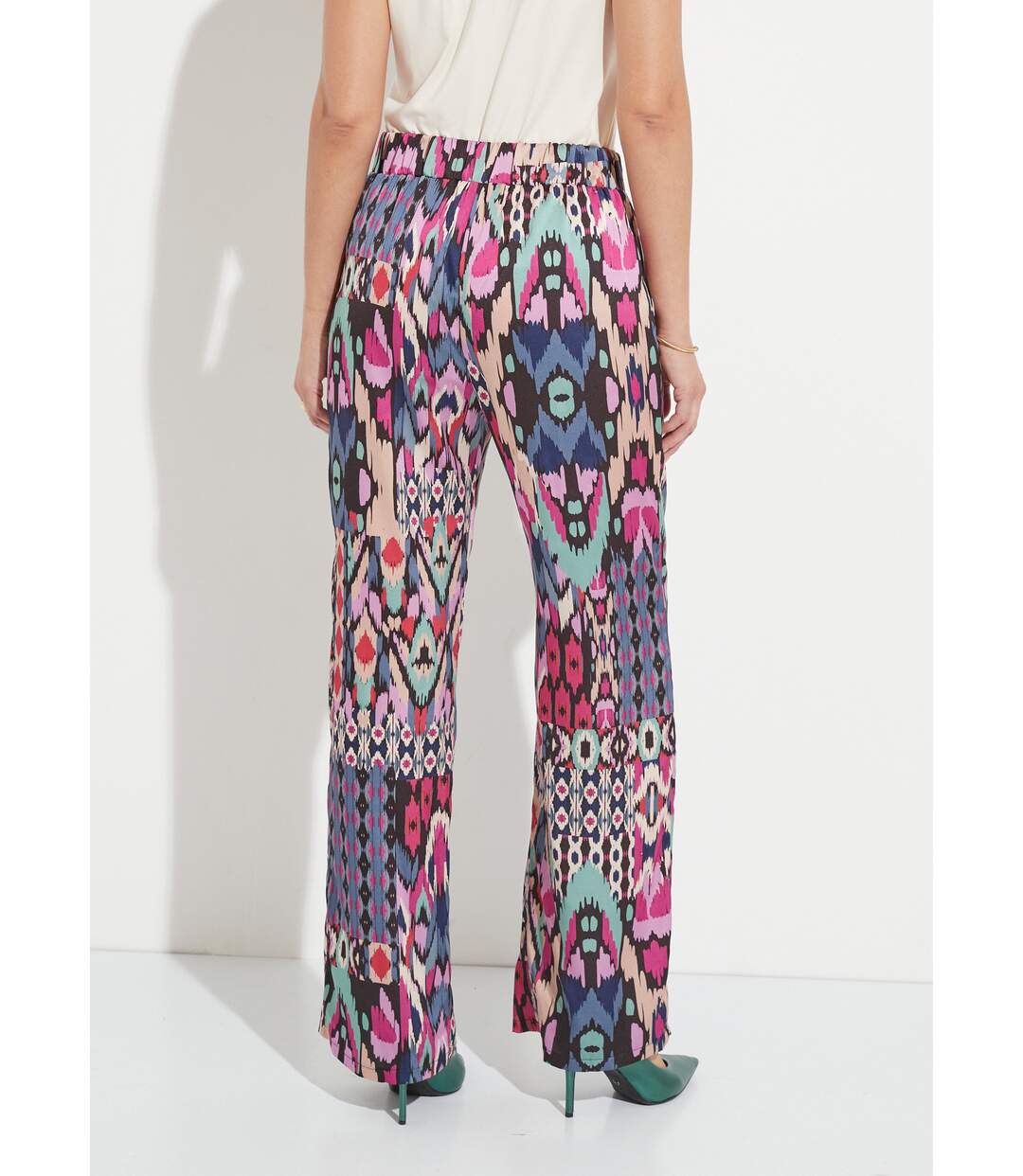 Pantalon large taille élastiquée satin imprimé-2