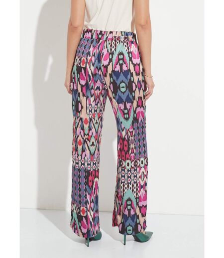 Pantalon large taille élastiquée satin imprimé