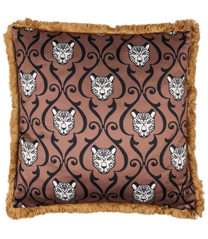 Paoletti Lupita Fringed Cheetah Throw Pillow Cover (Caramel/Gold) (50cm x 50cm)