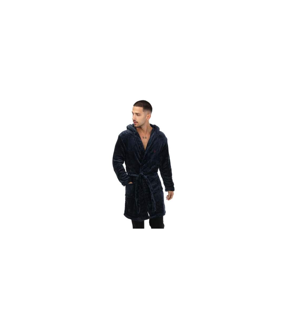 Mens Plain Polyester Dressing Gown Navy Farah-1