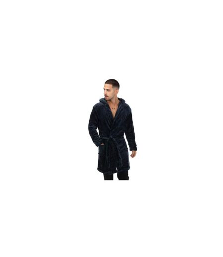 Mens Plain Polyester Dressing Gown Navy Farah