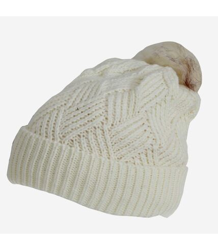 Rock Jock Womens/Ladies Winter Hat With Detachable Faux Fur Pom Pom (White)