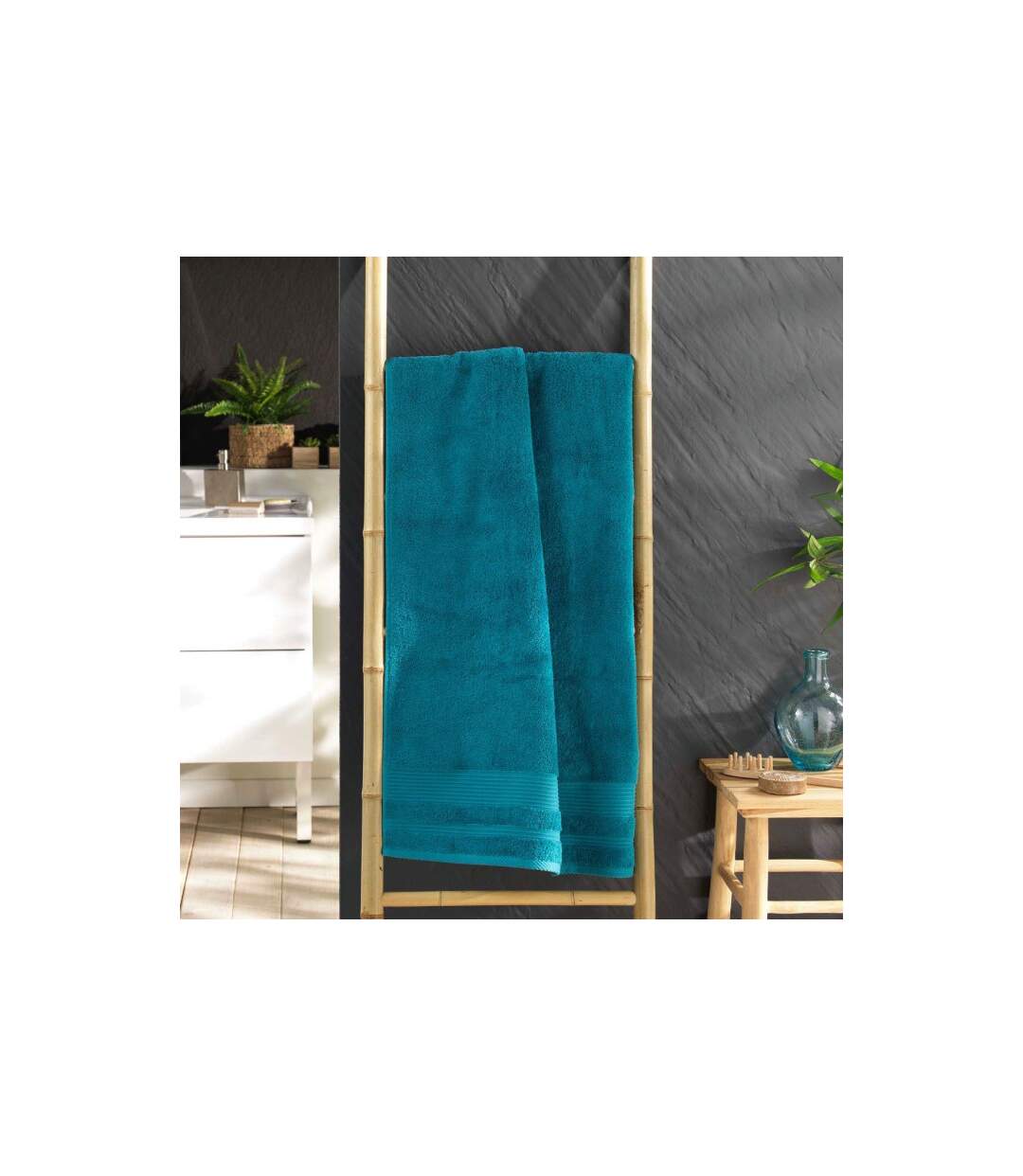 Drap de Douche Tendresse 70x130cm Bleu Paon-4