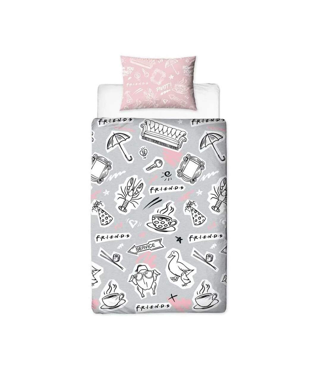 Coffee Reversible Duvet Set Grey Pink Black Friends-2